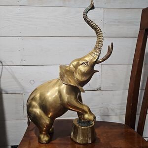 6+ Pounds 19” Large All Brass African Elephant With Trunk Up Good Luck Statue!!!